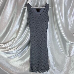 Vintage 90’s Grey Crochet Beaded Sleeveless Short Summer Dress Small